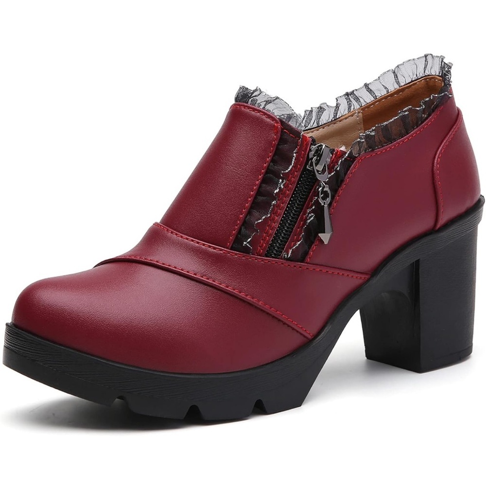 NWT Burgundy and Black Heeled Boots 6.5 - Picture 2 of 9